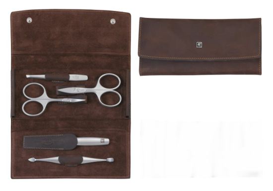 Estuche con cierre piel Legitima marr&oacute;n 5 piezas